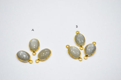 Gray Moonstone Smooth Oval Shape Single And Double Bail Connector , Sold By Piece , 10x14 mm , RB-6234