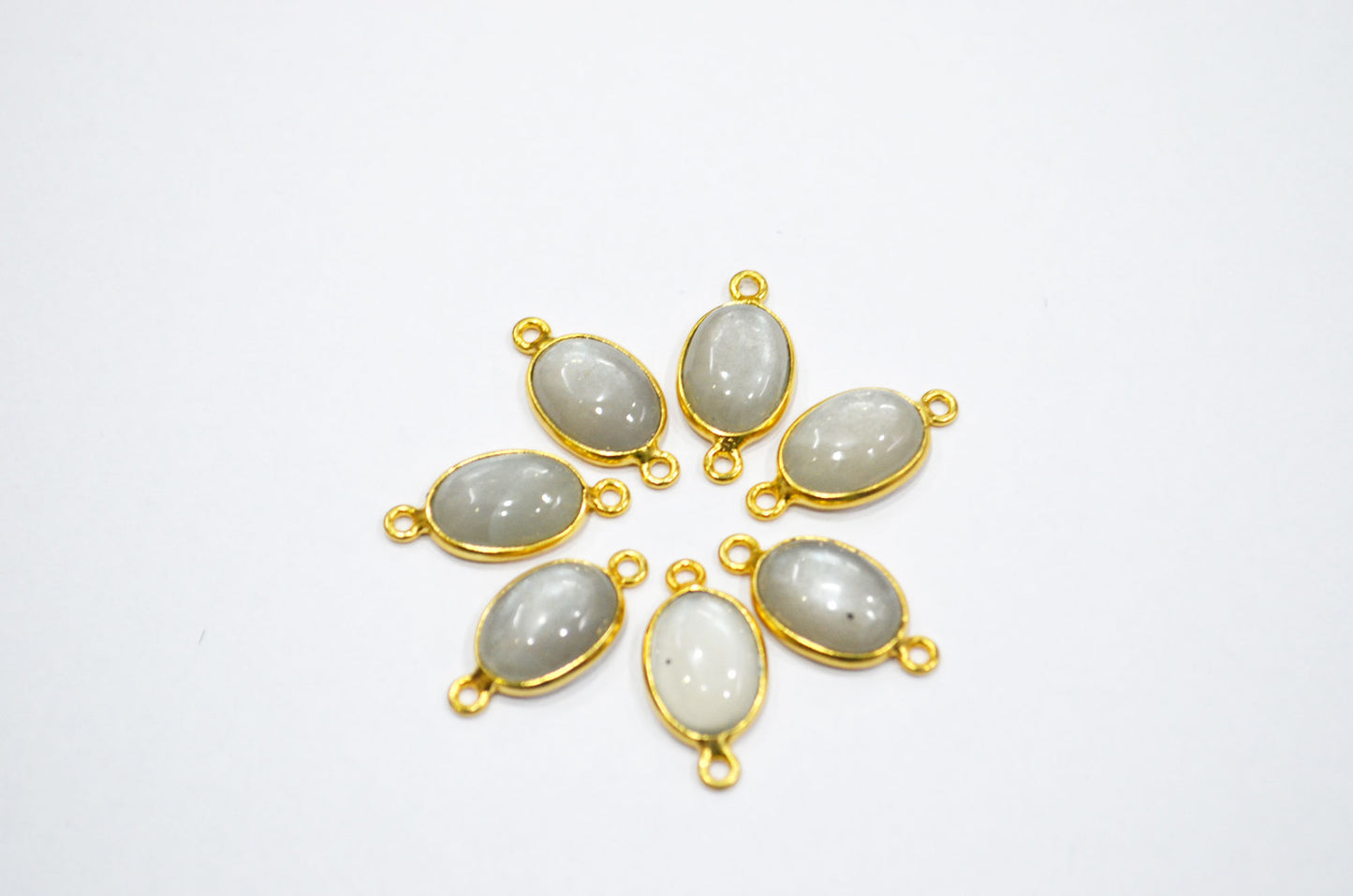Gray Moonstone Smooth Oval Shape Single And Double Bail Connector , Sold By Piece , 10x14 mm , RB-6234