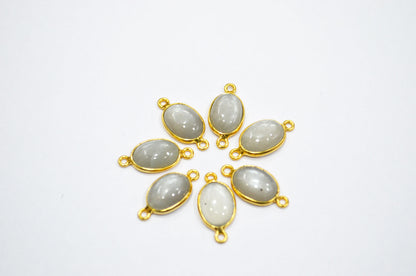 Gray Moonstone Smooth Oval Shape Single And Double Bail Connector , Sold By Piece , 10x14 mm , RB-6234