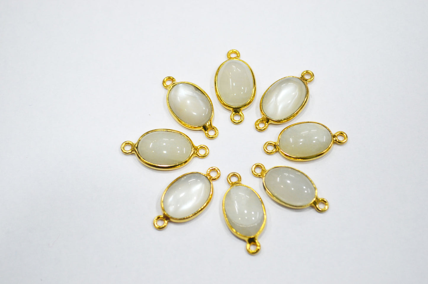 Ceylon Moonstone Smooth Oval Shape Single And Double Bail Connector , Sold By Piece , 10x14 mm , RB-6235