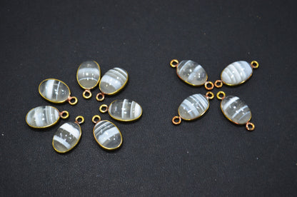 Lace Opal Smooth Oval Shape Single And Double Bail Connector , Sold By Piece , 10x14 mm , RB-6236