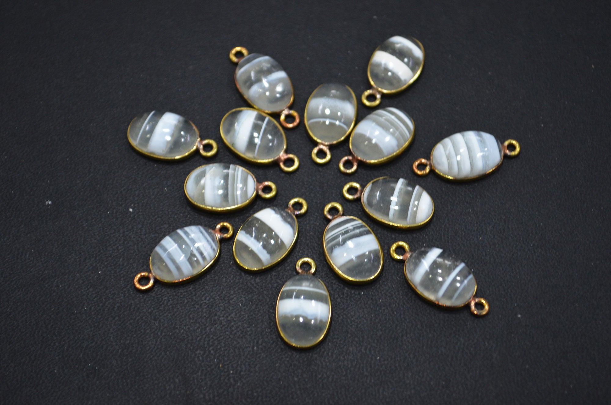 Lace Opal Smooth Oval Shape Single And Double Bail Connector , Sold By Piece , 10x14 mm , RB-6236