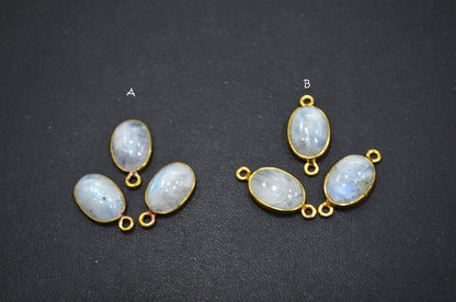 Rainbow Moonstone Smooth Oval Shape Single And Double Bail Connector , Sold By Piece , 10x14 mm , RB-6237