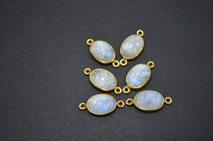 Rainbow Moonstone Smooth Oval Shape Single And Double Bail Connector , Sold By Piece , 10x14 mm , RB-6237