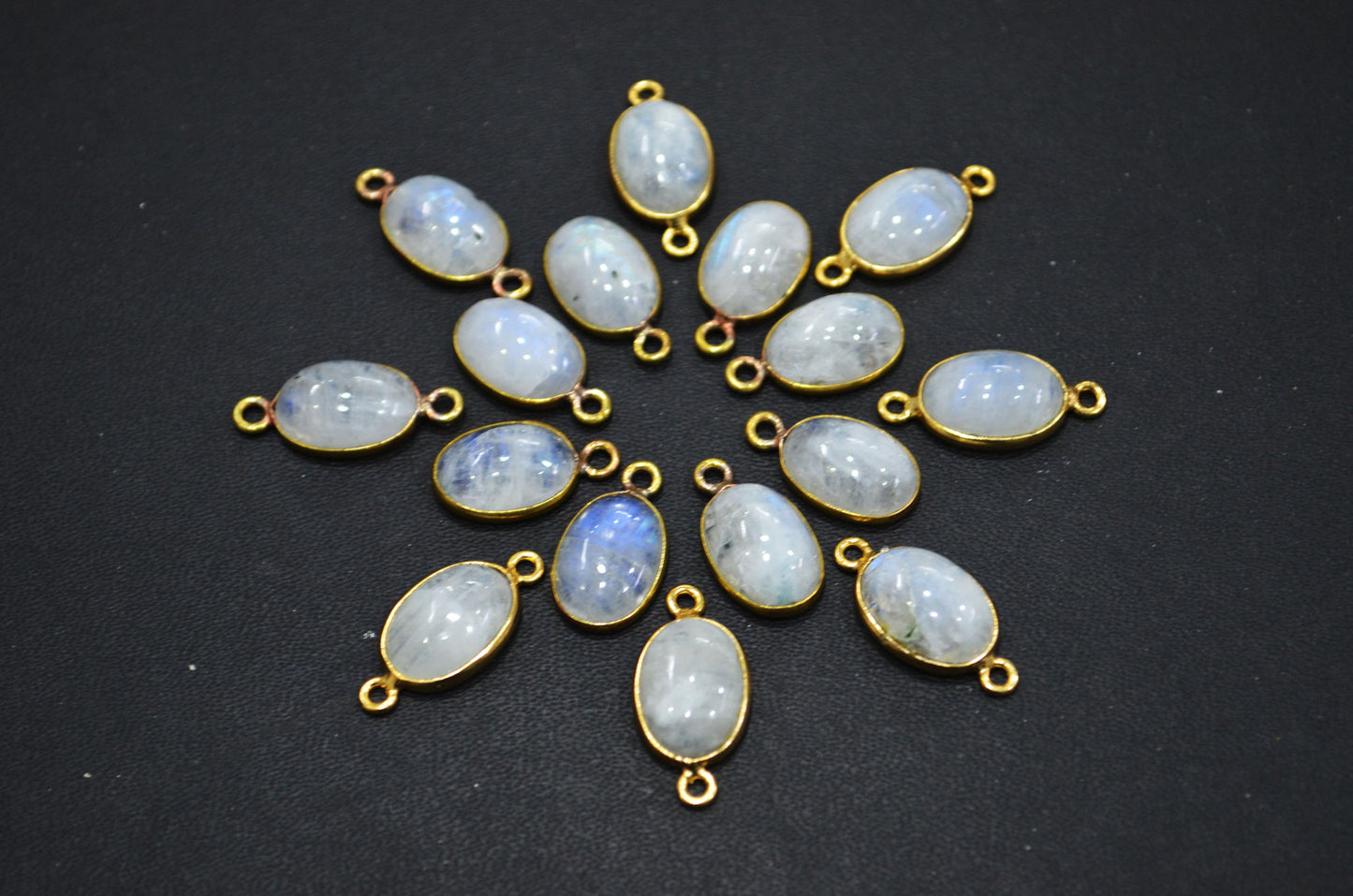 Rainbow Moonstone Smooth Oval Shape Single And Double Bail Connector , Sold By Piece , 10x14 mm , RB-6237