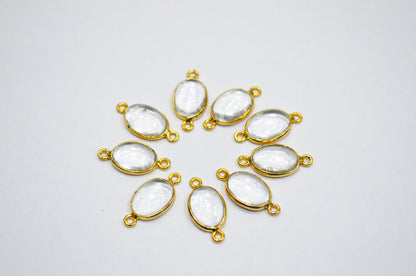 Crystal Smooth Oval Shape Single And Double Bail Connector , Sold By Piece , 10x14 mm , RB-6238