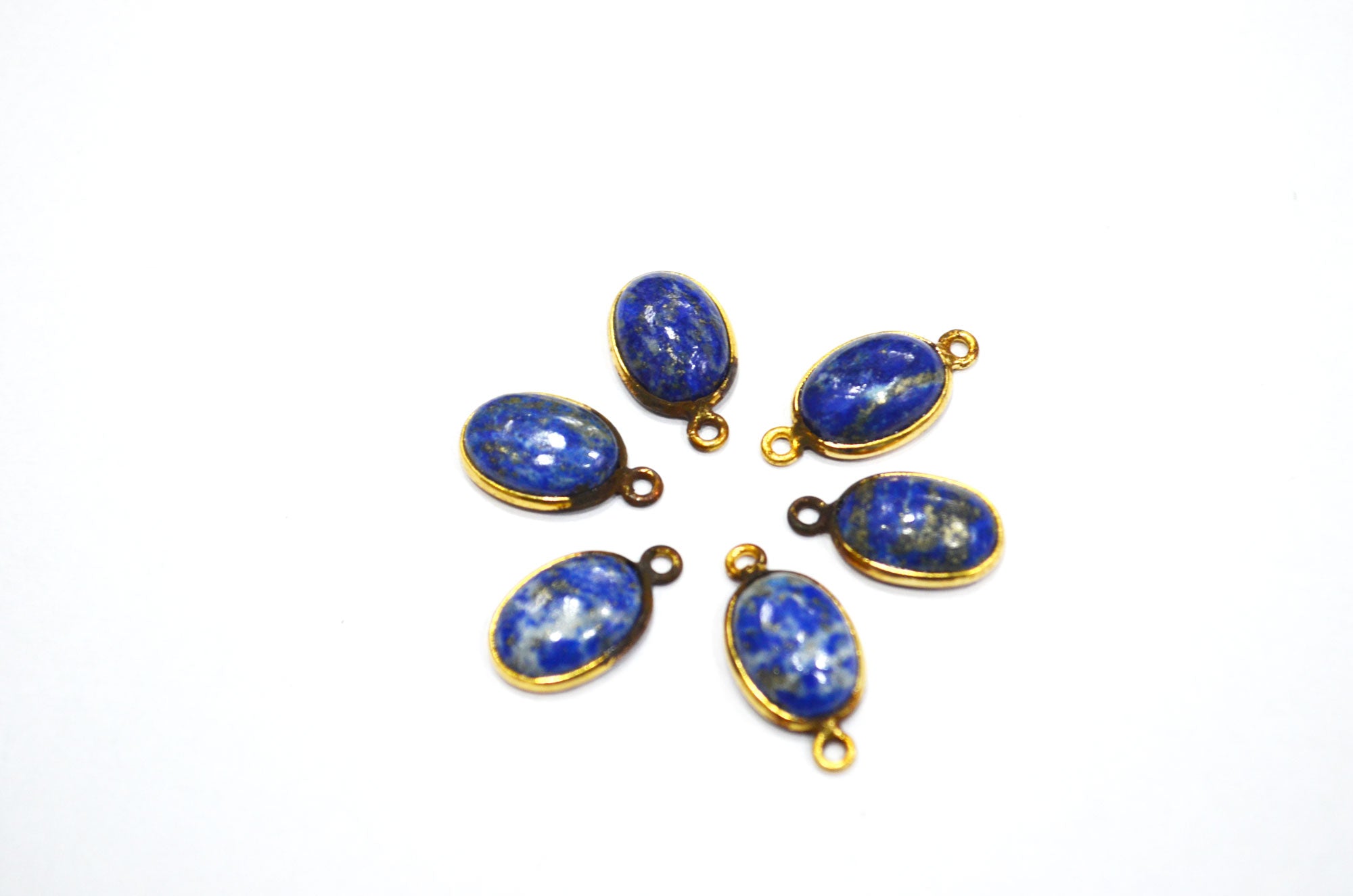Lapis Lazuli Smooth Oval Shape Single And Double Bail Connector , Sold By Piece , 10x14 mm , RB-6239