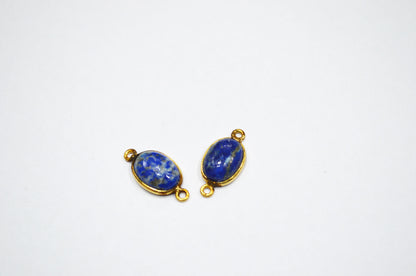 Lapis Lazuli Smooth Oval Shape Single And Double Bail Connector , Sold By Piece , 10x14 mm , RB-6239