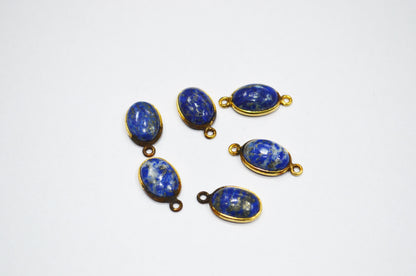 Lapis Lazuli Smooth Oval Shape Single And Double Bail Connector , Sold By Piece , 10x14 mm , RB-6239