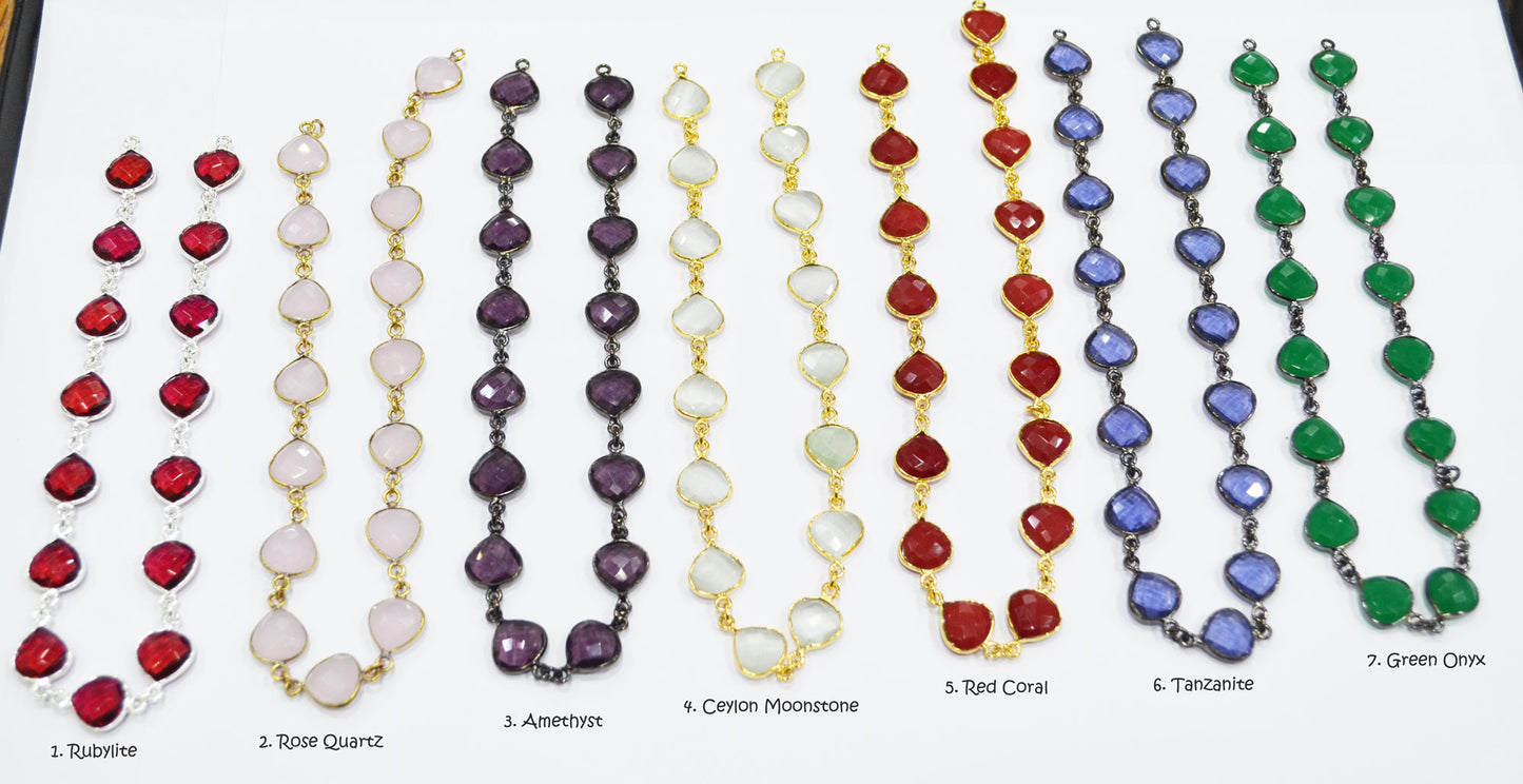 Multi Hydro Quartz Heart Shape (Glass) Connector Chain , Sold By Foot , 11x11 mm , RB-6279