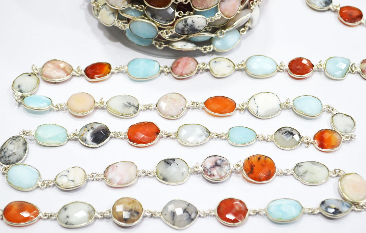 Multi Mix Opal Faceted Free Form Shape Connector Chain , 15 - 20 mm , RB-6283