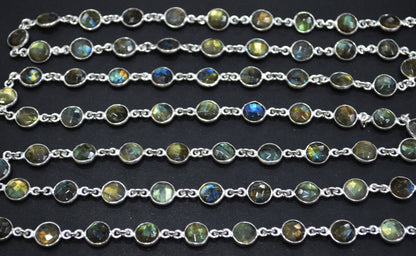 Labradorite Faceted Coin Shape Connector Chain , 8 mm , RB-6284