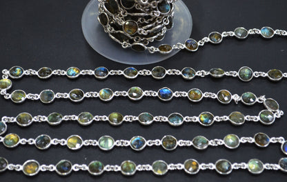Labradorite Faceted Coin Shape Connector Chain , 8 mm , RB-6284