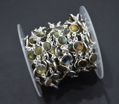 Labradorite Faceted Coin Shape Connector Chain , 8 mm , RB-6284