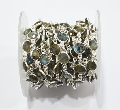 Labradorite Faceted Coin Shape Connector Chain , 8 mm , RB-6284