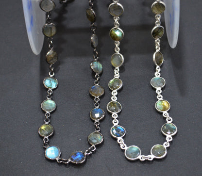 Labradorite Faceted Coin Shape Connector Chain , 8 mm , RB-6284