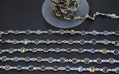 Labradorite Faceted Coin Shape Connector Chain , 6 mm , RB-6285