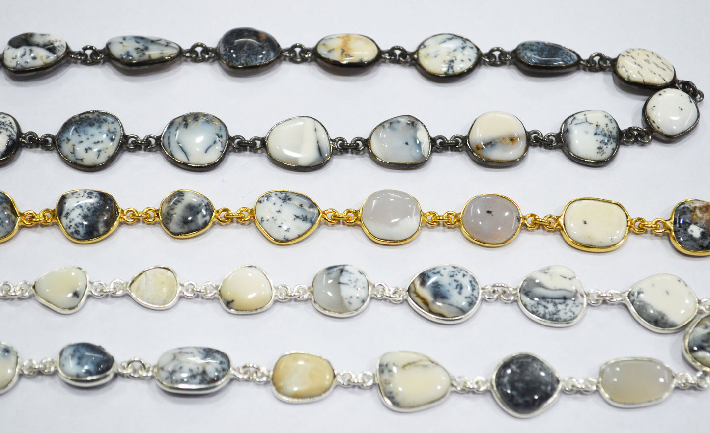 Dendrite Opal Smooth Slice Shape Connector Chain , 9 - 13 mm , RB-6287