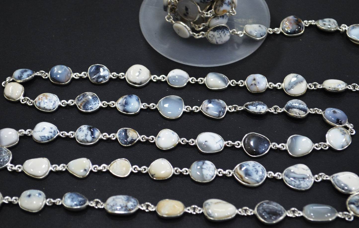 Dendrite Opal Smooth Slice Shape Connector Chain , 9 - 13 mm , RB-6287