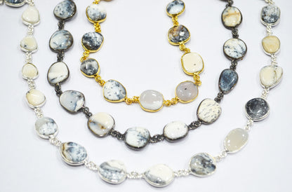 Dendrite Opal Smooth Slice Shape Connector Chain , 9 - 13 mm , RB-6287