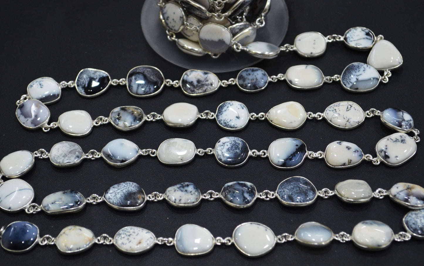 Dendrite Opal Smooth Slice Shape Connector Chain , 13 - 17 mm , RB-6288