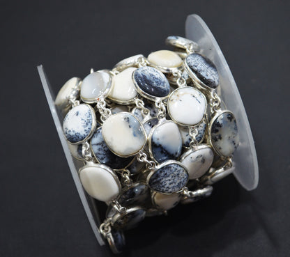 Dendrite Opal Smooth Slice Shape Connector Chain , 13 - 17 mm , RB-6288