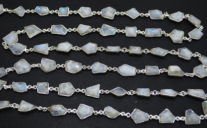 Rainbow Moonstone Silverite Fancy Cut Connector Chain ,  8 - 14 mm , RB-6290