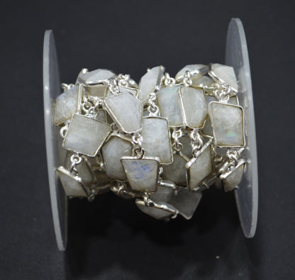Rainbow Moonstone Silverite Fancy Cut Connector Chain ,  8 - 14 mm , RB-6290