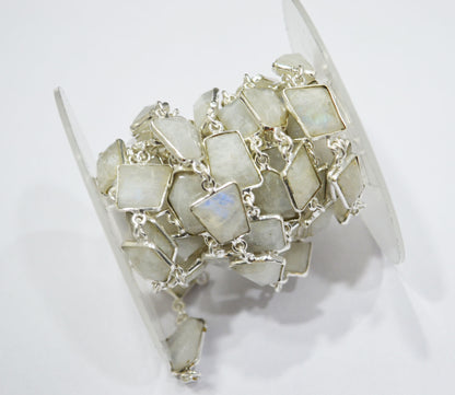 Rainbow Moonstone Silverite Fancy Cut Connector Chain ,  8 - 14 mm , RB-6290