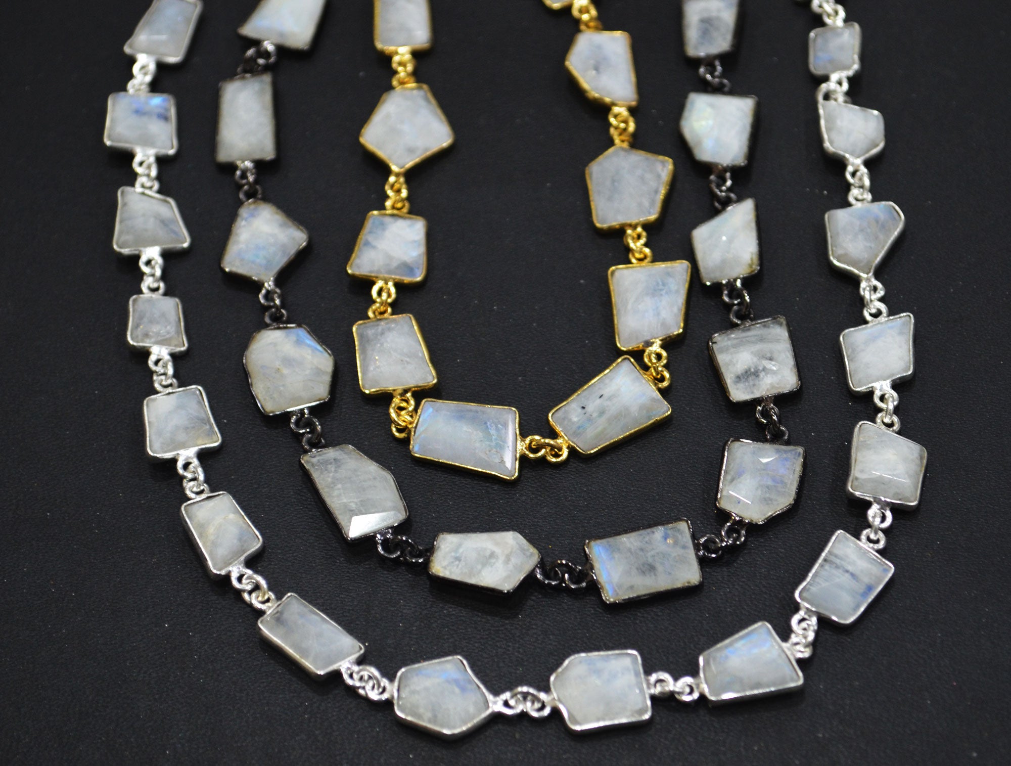 Rainbow Moonstone Silverite Fancy Cut Connector Chain ,  8 - 14 mm , RB-6290
