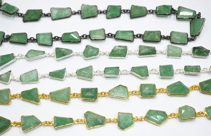 Green Strawberry Quartz Faceted Fancy Cut Shape Connector Chain , 10 - 15 mm , RB-6291
