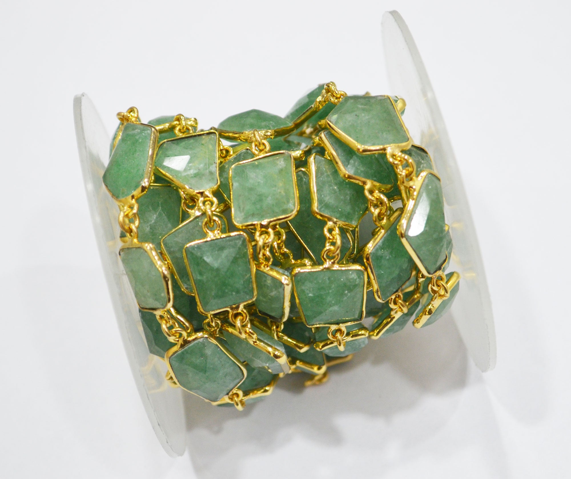 Green Strawberry Quartz Faceted Fancy Cut Shape Connector Chain , 10 - 15 mm , RB-6291