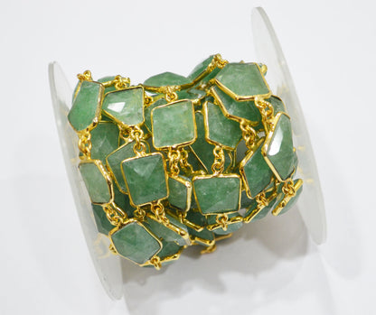 Green Strawberry Quartz Faceted Fancy Cut Shape Connector Chain , 10 - 15 mm , RB-6291