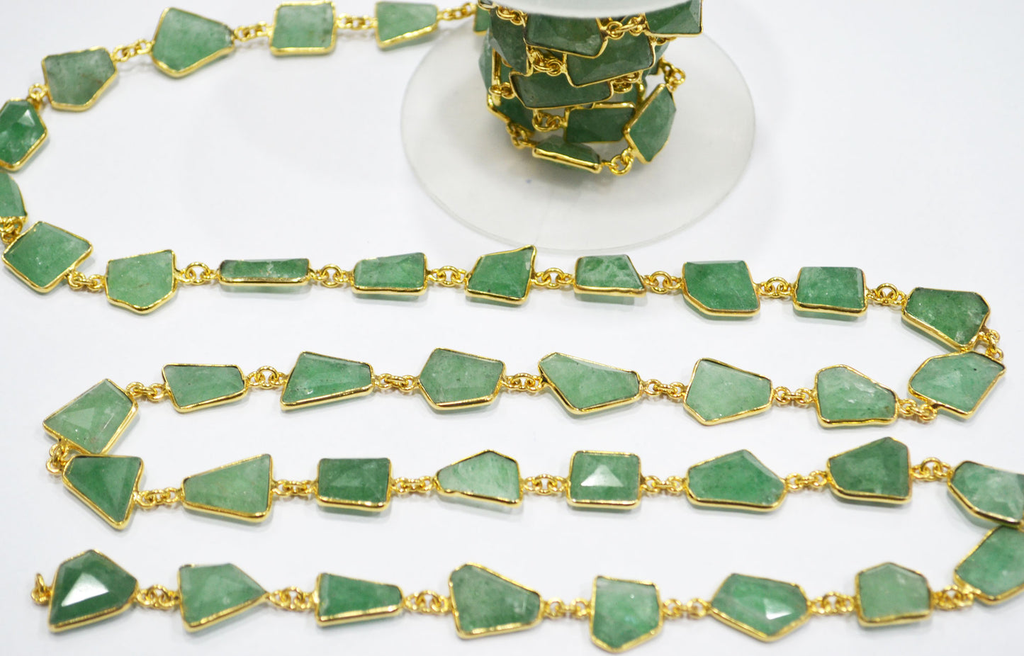 Green Strawberry Quartz Faceted Fancy Cut Shape Connector Chain , 10 - 15 mm , RB-6291