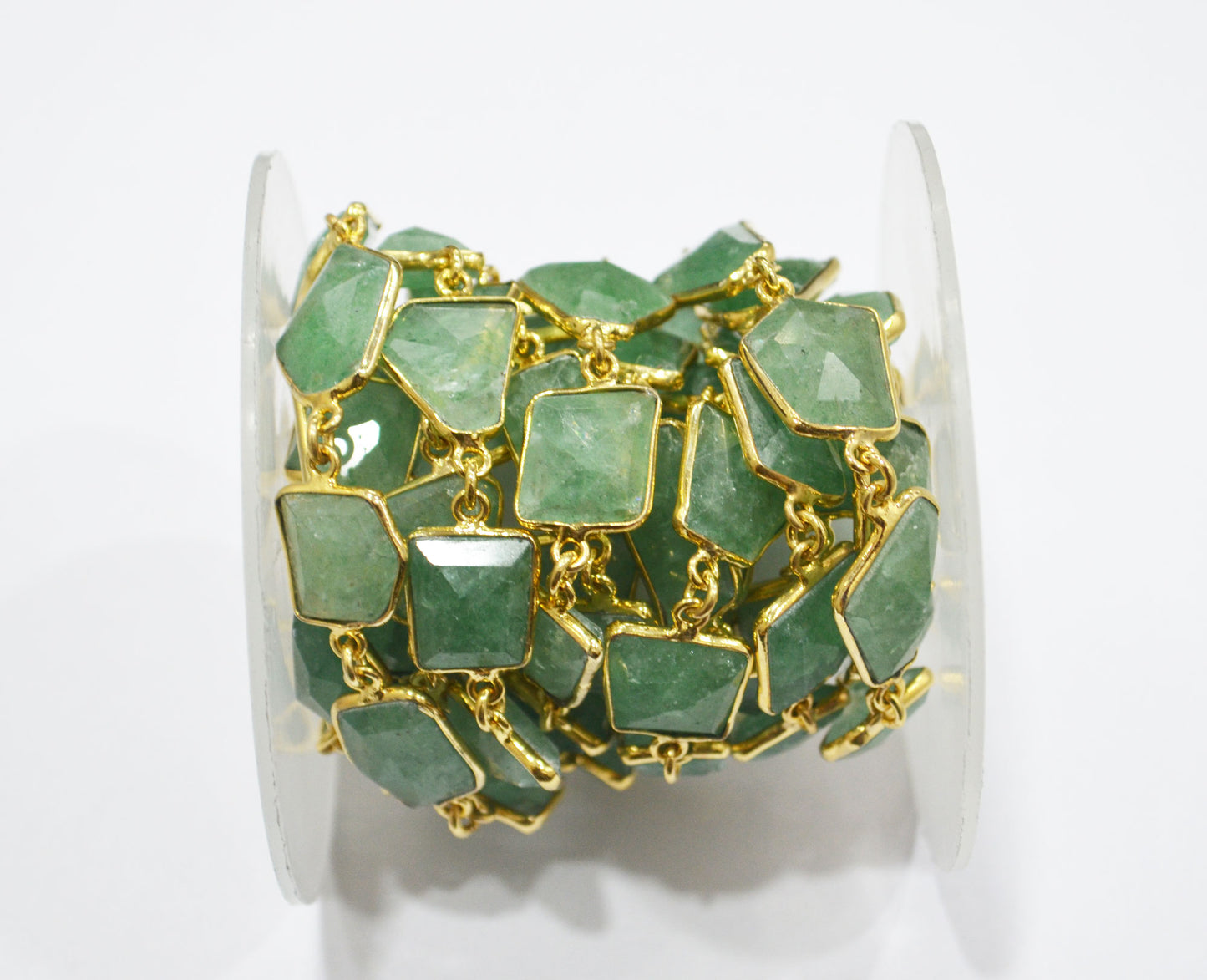 Green Strawberry Quartz Faceted Fancy Cut Shape Connector Chain , 10 - 15 mm , RB-6291