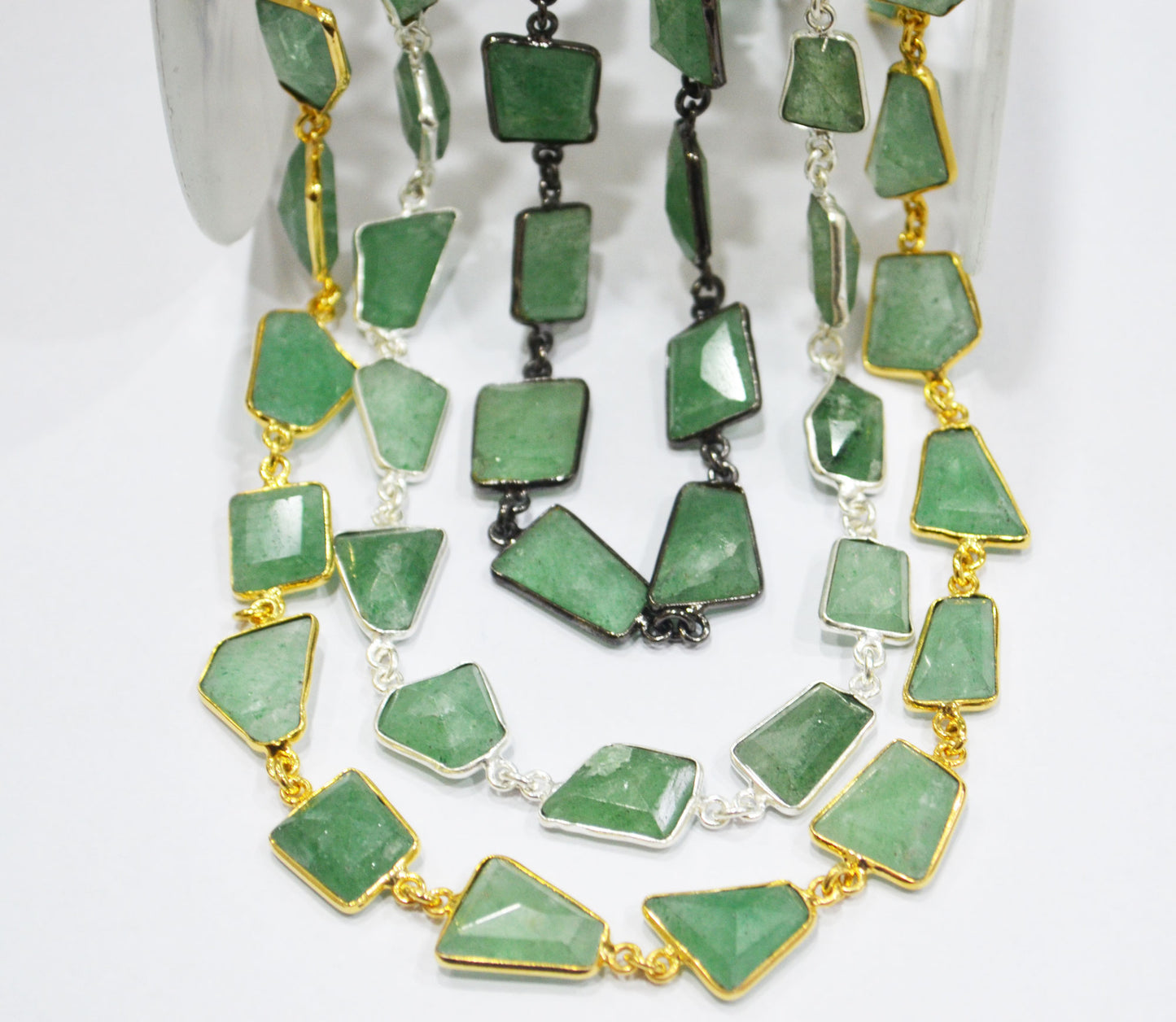Green Strawberry Quartz Faceted Fancy Cut Shape Connector Chain , 10 - 15 mm , RB-6291