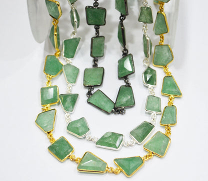 Green Strawberry Quartz Faceted Fancy Cut Shape Connector Chain , 10 - 15 mm , RB-6291
