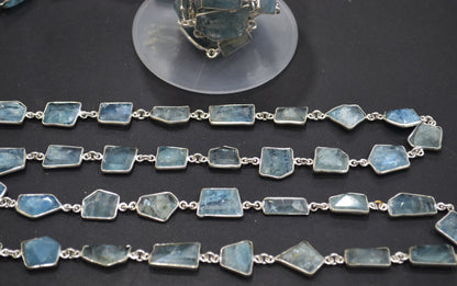 Moss Aquamarine Faceted Fancy Cut Shape Connector Chain , 11 - 15 mm , RB-6292