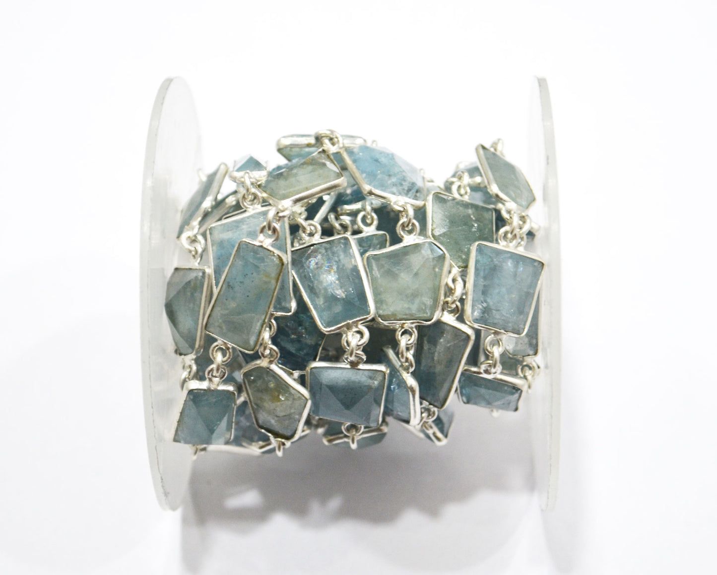 Moss Aquamarine Faceted Fancy Cut Shape Connector Chain , 11 - 15 mm , RB-6292