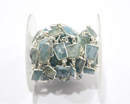 Moss Aquamarine Faceted Fancy Cut Shape Connector Chain , 11 - 15 mm , RB-6292