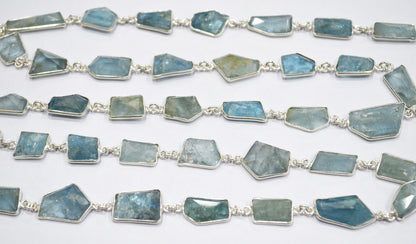 Moss Aquamarine Faceted Fancy Cut Shape Connector Chain , 11 - 15 mm , RB-6292