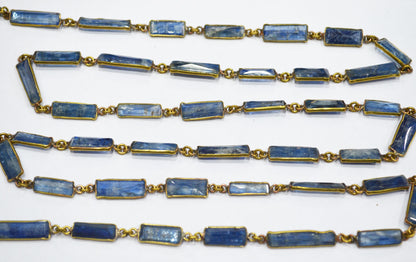 Natural Himalayan Blue Kyanite Faceted Tube Baguette Shape Connector Chain , 15 - 20 mm , RB-6293