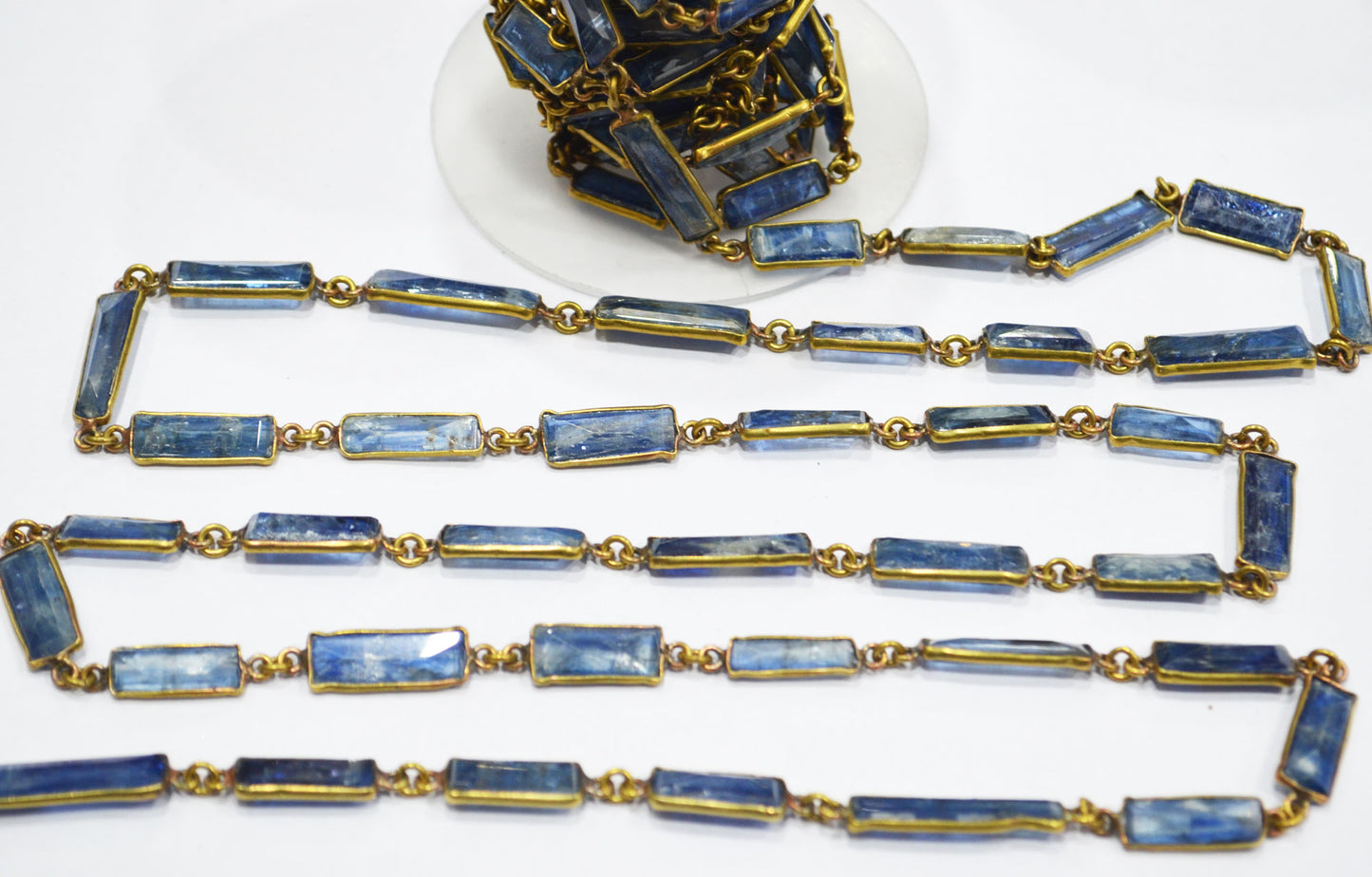 Natural Himalayan Blue Kyanite Faceted Tube Baguette Shape Connector Chain , 15 - 20 mm , RB-6293