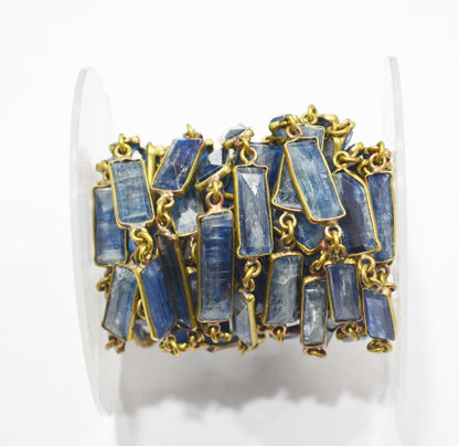 Natural Himalayan Blue Kyanite Faceted Tube Baguette Shape Connector Chain , 15 - 20 mm , RB-6293