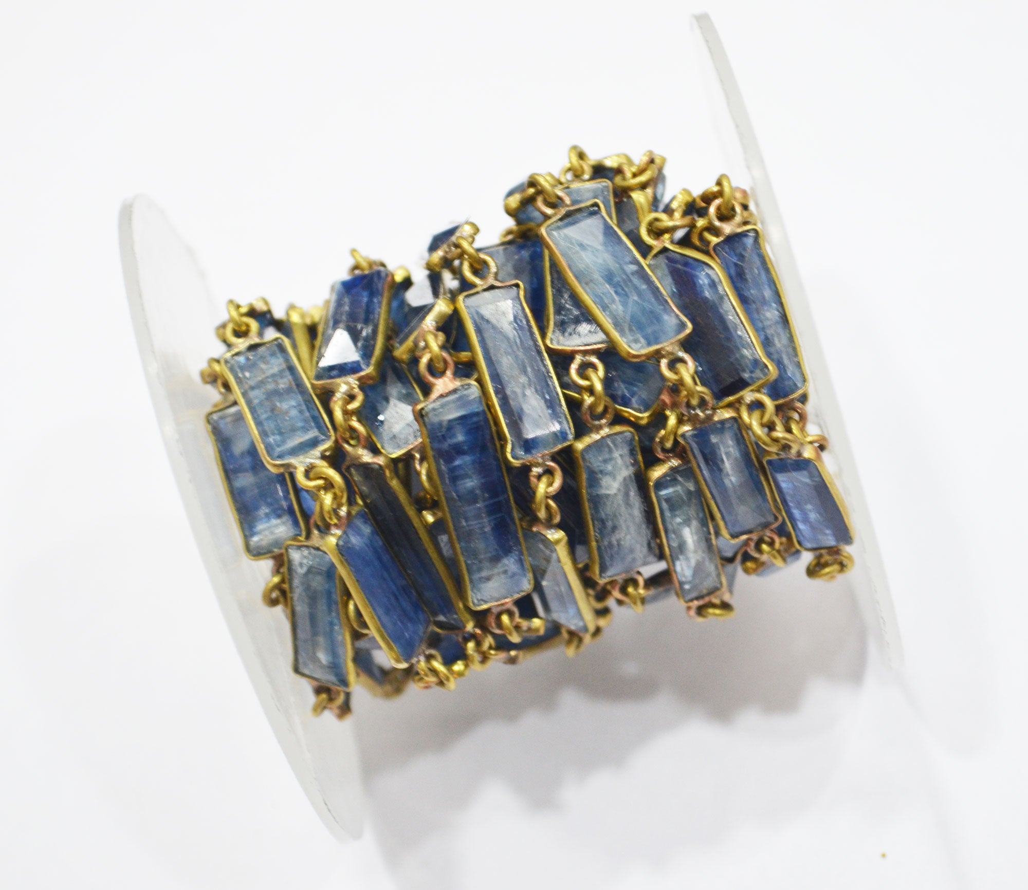 Natural Himalayan Blue Kyanite Faceted Tube Baguette Shape Connector Chain , 15 - 20 mm , RB-6293