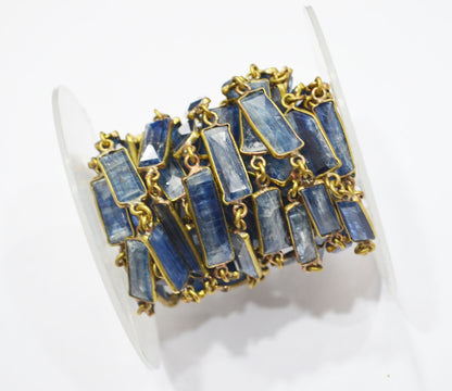 Natural Himalayan Blue Kyanite Faceted Tube Baguette Shape Connector Chain , 15 - 20 mm , RB-6293