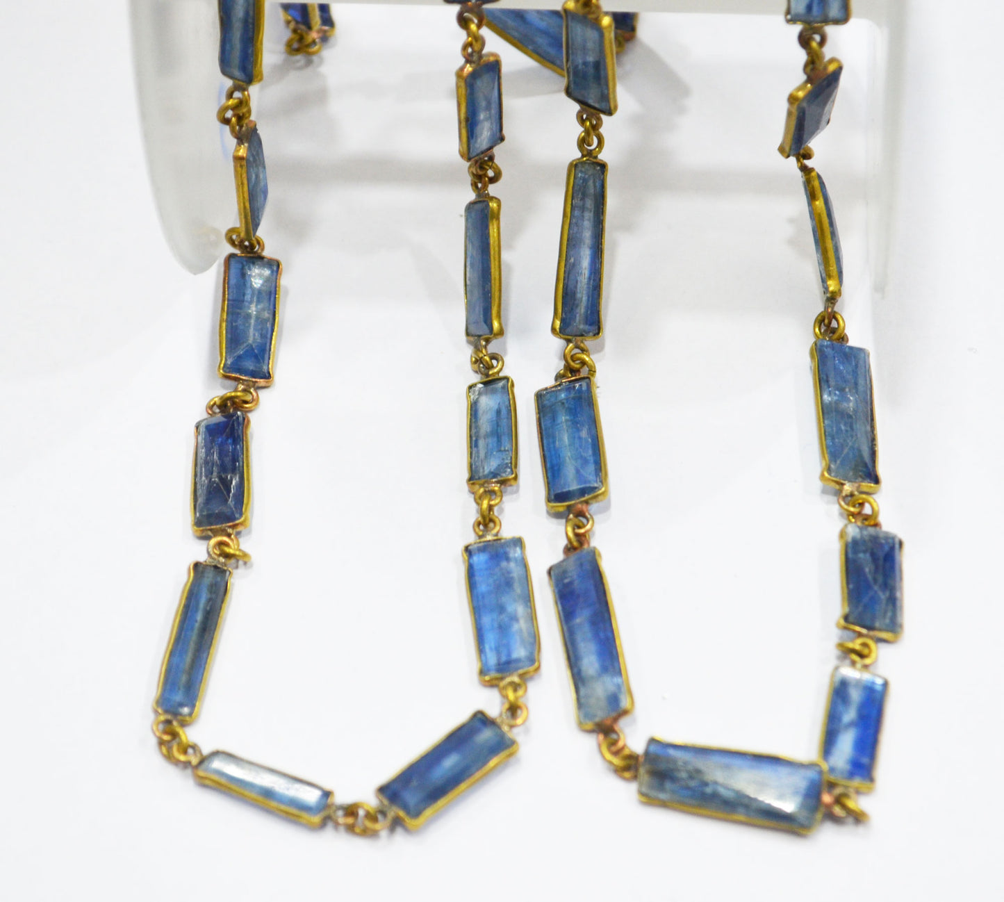 Natural Himalayan Blue Kyanite Faceted Tube Baguette Shape Connector Chain , 15 - 20 mm , RB-6293