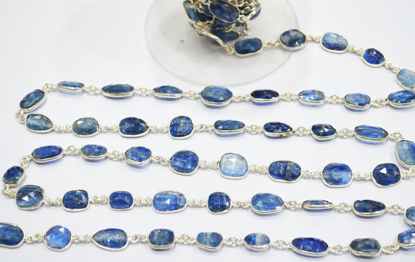 Natural Himalayan Blue Kyanite Rose Cut Slice Shape Connector Chain , 9 - 15 mm , RB-6294