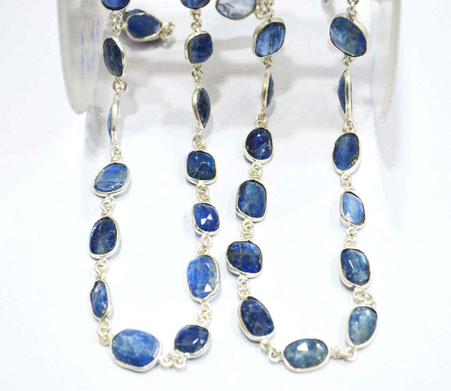 Natural Himalayan Blue Kyanite Rose Cut Slice Shape Connector Chain , 9 - 15 mm , RB-6294