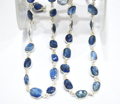 Natural Himalayan Blue Kyanite Rose Cut Slice Shape Connector Chain , 9 - 15 mm , RB-6294